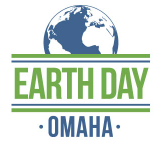 earth day omaha logo with Earth Day written in green, Omaha written in blue, and an image of a blue earth