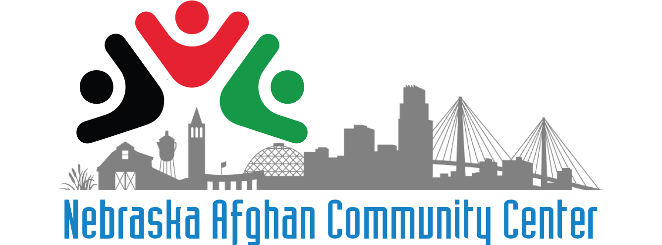 NACC Logo represent the skyline of our beautiful Omaha, tri-color of Afghan flag by representing Afghan community and humans indicate a human service agency provide service and support to all people in need. 