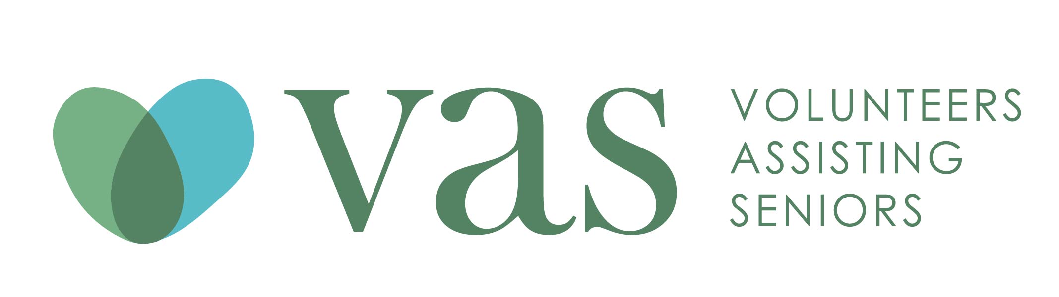a green and blue heart, VAS:  Volunteers Assisting Seniors