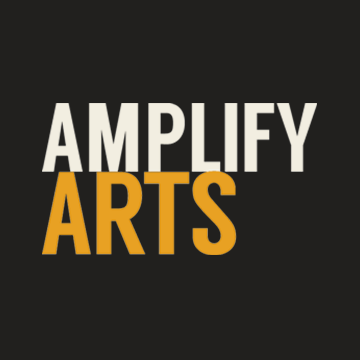 Amplify Arts logo: Black background with the words Amplify Arts written in tan and yellow