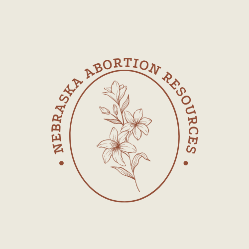 Beige box with brown flower and the words Nebraska Abortion Resources