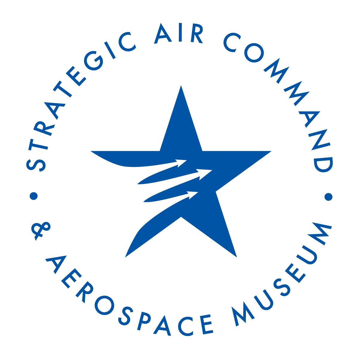 A blue star with planes through it and "Strategic Air Command & Aerospace Museum" written around the outside.