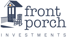 The Front Porch Investments logo shows a dark purple porch with a rocking chair, a stair railing, and an orange porch light. 