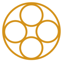 A golden yellow circle that encompasses 4 smaller golden circles in a clover patter.