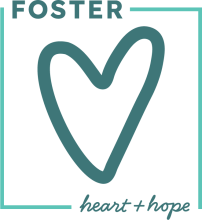 Square with Foster at the top, Heart + Hope at the bottom and large heart in the center