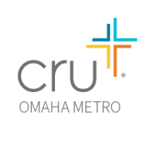 Logo for Cru with multi-color cross and  location specific text that reads "Omaha Metro"