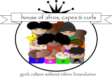 logo with multiple colorful faces and a banner that says house of afros, capes & curls
