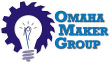 Omaha Maker Group Logo of a lightbulb outlined with a half a gear and half a table saw blade