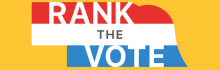 State of nebraska shape with the words Rank the Vote in side followed by colors of red, white, blue and gold
